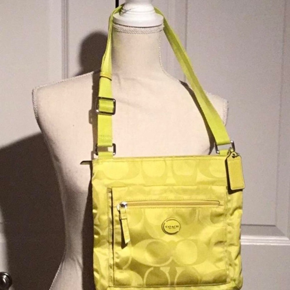 COACH Signature Getaway Nylon File Cross-body Bag F77408 Citrine Yellow